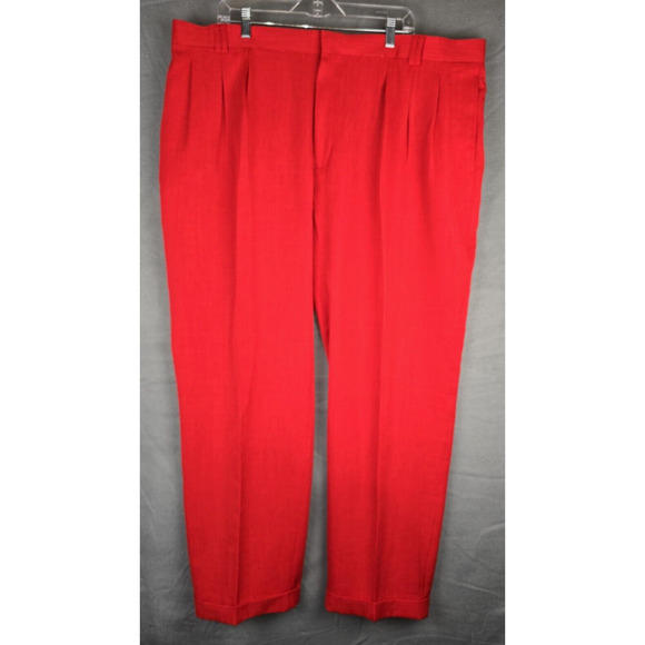 J. Vital Men's Pleated Front Pants 4X (46-48) Cuff Wide Leg Red - NWT - Picture 1 of 9
